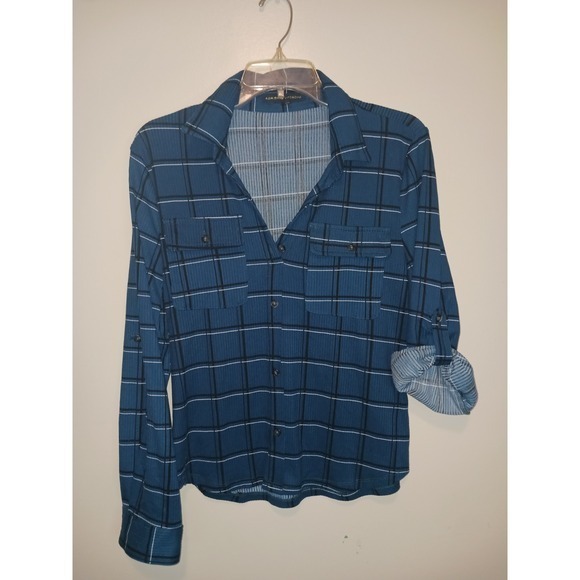 Adrienne Vittadini Tops - Adrienne Vittadini Womens Long Sleeve Button Down Soft Top Blue & Black‎ Plaid M